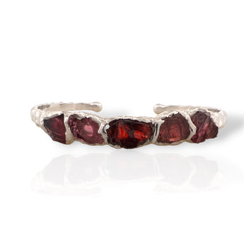 925 sterling silver bracelet with rough cut garnet stones hammered texture adjustable cuff