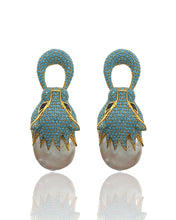 Natural Baroque Pearl Turquoise Pavé Wild Cat Earrings
