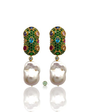 Baroque Pearl Emerald Green Pavé Drop Earrings