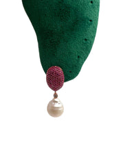 Ruby Pink Pavé Baroque Pearl Drop Earrings