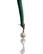 Ruby Pink Pavé Baroque Pearl Drop Earrings