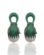 Natural Baroque Pearl Emerald Green Pavé Wild Cat Earrings