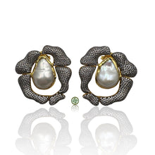 Rose Paved Embedded Baroque Pearl Earrings