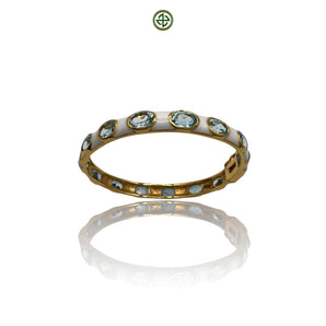 Aqua Marine Gemstones White Enamel Bangle