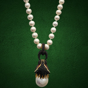 Baroque Pearl Black Panther Pendant Necklace