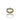 A gold-colored eternity ring with blue topaz stones set in a smooth white enamel band, displayed against a white background with a reflective surface.