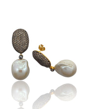 Champagne Pavé & Baroque Pearl Drop Earrings