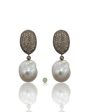 Champagne Pavé & Baroque Pearl Drop Earrings