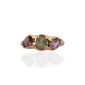 Gold vermeil ring with amethyst and tourmaline