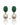 Pair of earrings with green gemstone drops and pearl-like bases on a white background