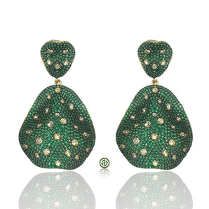 Emerald Green Pave Yellow CZ Drop Earrings