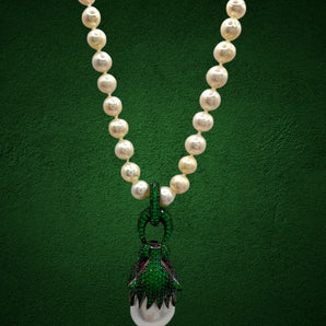 Baroque Pearl Green Panther Pendant Necklace