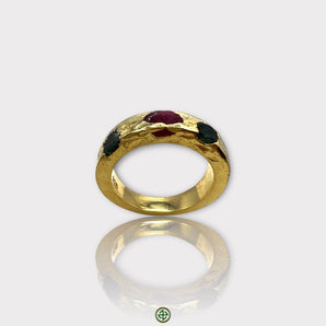 Green Tourmaline Ruby Borz Ring