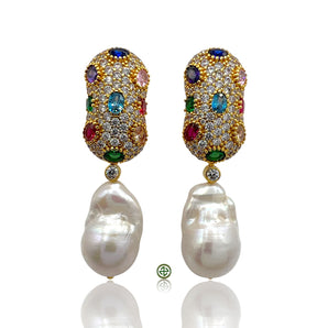Multicolour Gemstone Baroque Pearl Earrings