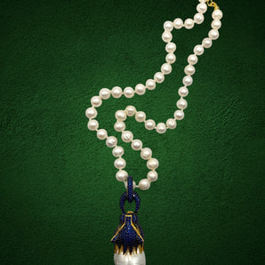Baroque Pearl Sapphire Blue Panther Pendant Necklace
