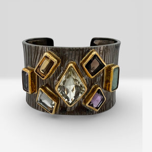 black-rhodium-seven-gemstone-cuff-bracelet