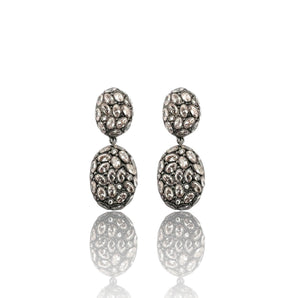 Luxury black rhodium sterling silver statement earrings set with AAA zirconia. Bold sparkle drop earrings perfect for evening & bridal wear.