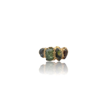 18K gold vermeil peridot ring, raw peridot and tourmaline ring, gold gemstone statement ring, August birthstone jewelry, organic gold ring, handmade artisan gold jewelry, electroformed gold ring, boho luxury gemstone ring, raw crystal gold ring.