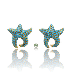 Turquoise Pave Starfish Earrings