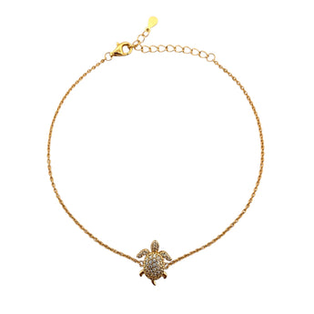 Elegant 18K gold vermeil or 925 sterling silver turtle bracelet with adjustable 17cm + 3.5cm extension. Minimalist pavé charm design, perfect for everyday wear or gifting.
