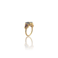 Raw black tourmaline and garnet gemstone ring in gold vermeil over sterling silver