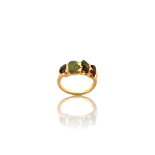 18K gold vermeil peridot ring, raw peridot and tourmaline ring, gold gemstone statement ring, August birthstone jewelry, organic gold ring, handmade artisan gold jewelry, electroformed gold ring, boho luxury gemstone ring, raw crystal gold ring.