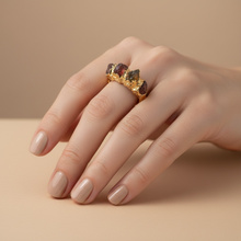 18K gold vermeil garnet ring, raw garnet and tourmaline ring, gold gemstone statement ring, January birthstone jewelry, October birthstone ring, organic gold ring, handmade artisan gold jewelry, electroformed gold ring, boho luxury gemstone ring.