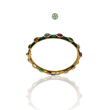 Multicolour Gemstones Green Enamel Bangle