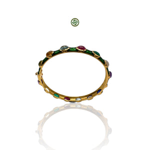 Multicolour Gemstones Green Enamel Bangle