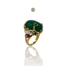 Green Agate Gold Vermeil Enamel Ring