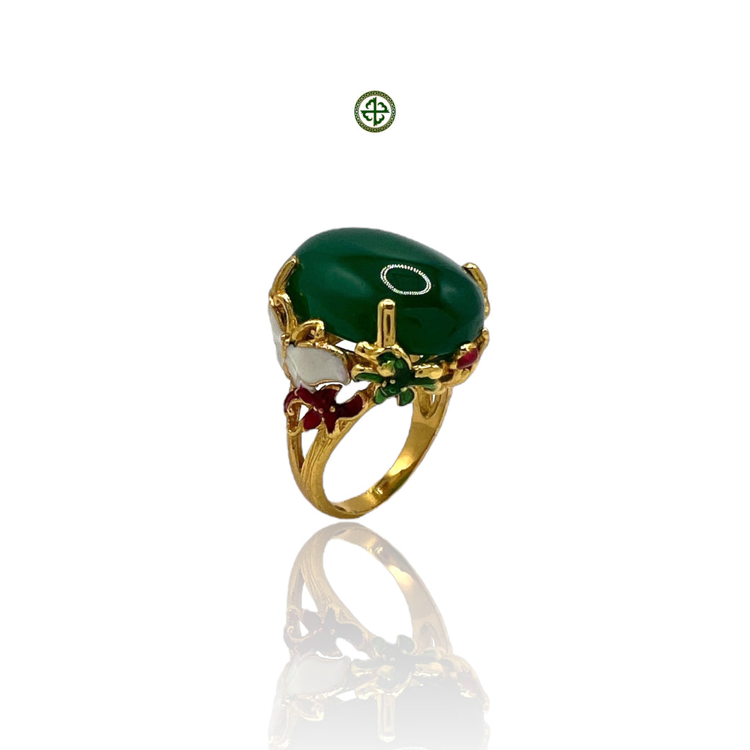 Green Agate Gold Vermeil Enamel Ring