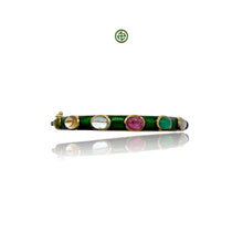 Multicolour Gemstones Green Enamel Bangle