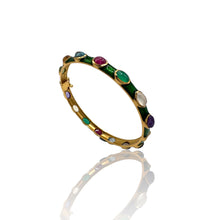 Multicolour Gemstones Green Enamel Bangle