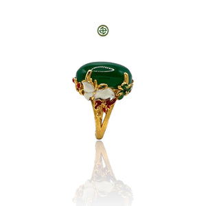 Green Agate Gold Vermeil Enamel Ring