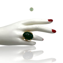 Green Agate Gold Vermeil Enamel Ring