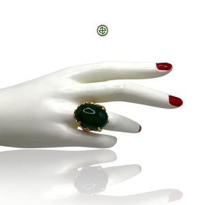 Green Agate Gold Vermeil Enamel Ring