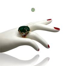 Green Agate Gold Vermeil Enamel Ring
