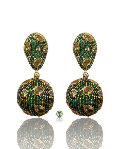 Gold Vermeil Ball Earrings with Emerald Green Pavé and Peridot Accents