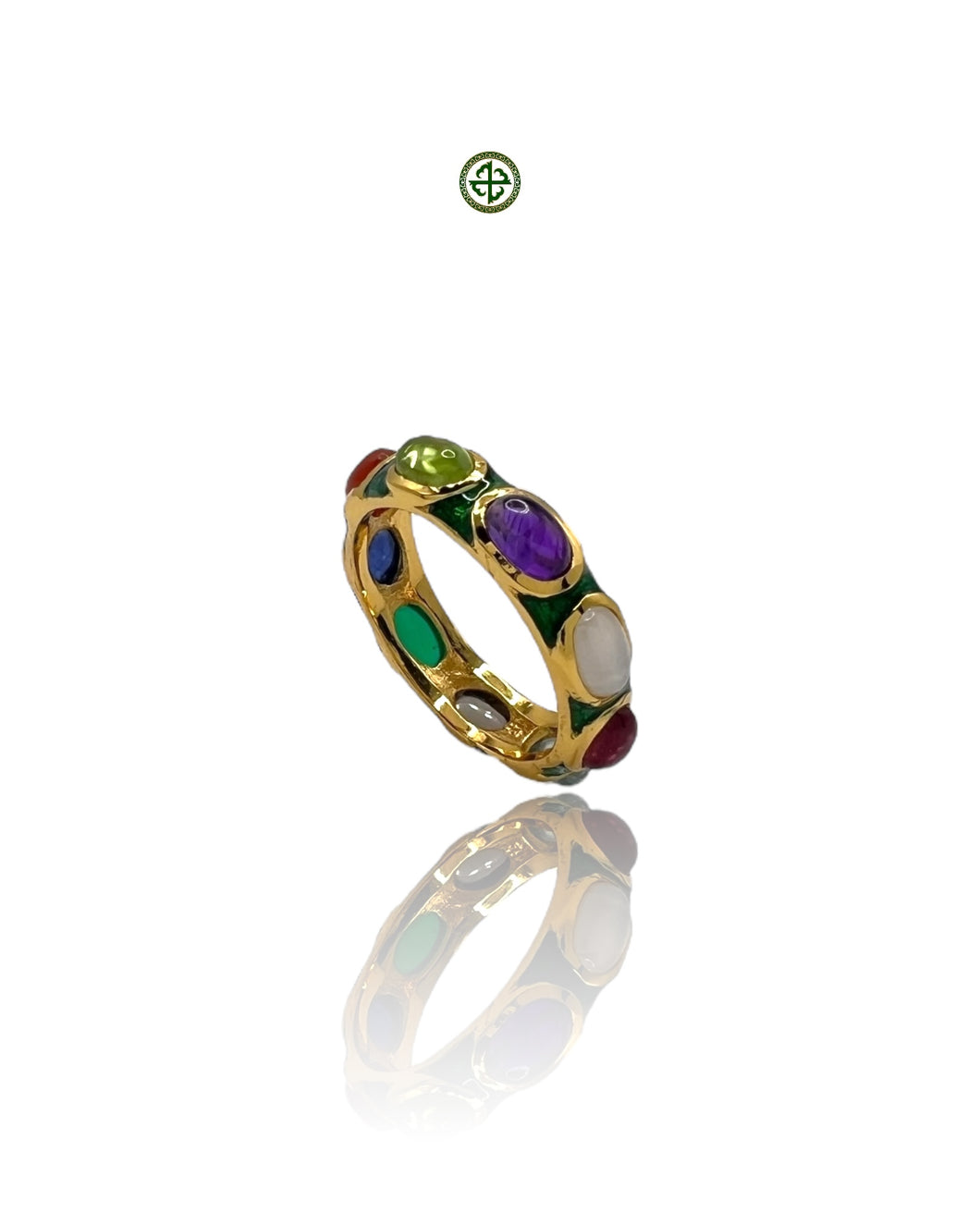 Green Enamel Multi-Gemstone Eternity Ring