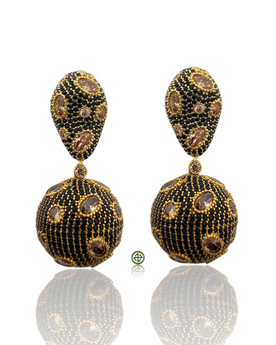 Gold Vermeil Ball Earrings with Black Pavé and Citrine Accent Stones