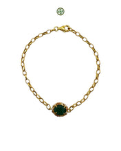 Green Onyx Charm Bracelet – White & Red Enamel on Gold Vermeil