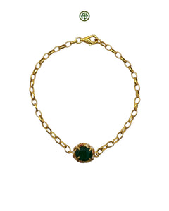 Green Onyx Charm Bracelet – White & Red Enamel on Gold Vermeil
