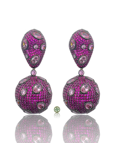 Black Rhodium Drop Earrings with Ruby Pavé and Pink Quartz Accents