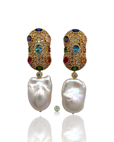 Champagne Pavé Baroque Pearl Earrings – Elegant Drop Earrings