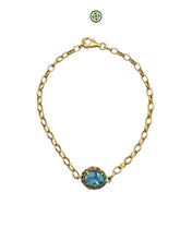 Blue Topaz Charm Bracelet – Turquoise & Purple Enamel on Gold Vermeil
