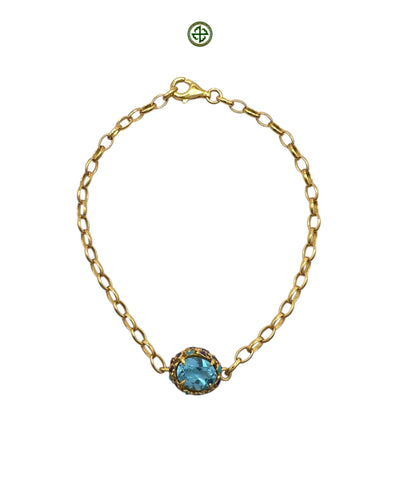 Blue Topaz Charm Bracelet – Turquoise & Purple Enamel on Gold Vermeil