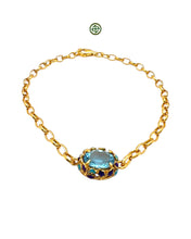 Blue Topaz Charm Bracelet – Turquoise & Purple Enamel on Gold Vermeil