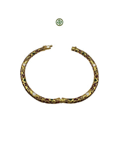 Red Enamel Gold Vermeil Bracelet with Green & White Accents