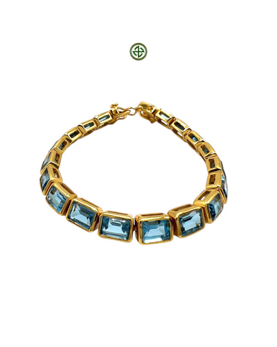 Emerald Cut Blue Topaz Bracelet – Gold Vermeil on Sterling Silver