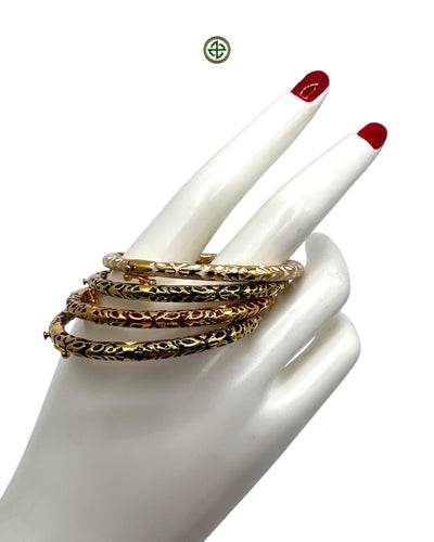 Red Enamel Gold Vermeil Bracelet with Green & White Accents